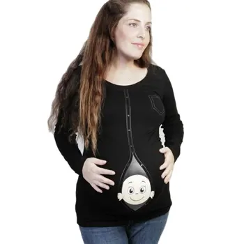 

New Cute Pregnant Maternity Clothes Casual Pregnancy T Shirts with Baby Peeking Out Funny Pregnant Women Summer Tees Over-Size