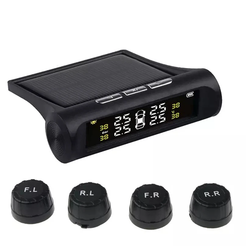 Автомобильная система контроля давления в шинах с солнечной зарядкой TPMS, HD цифровой ЖК-дисплей, инструмент автоматической сигнализации, беспроводной, 4 внешних