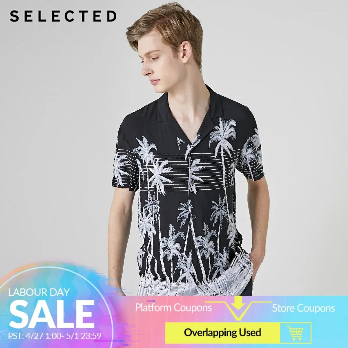 

SELECTED Men's Thin Printing Trendy Temperament Casual Printed Short-sleeved Shirt S|419204553