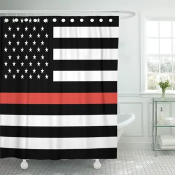 

Blue American Thin Red Line Firefighter Flag USA Black Tattered Abstract Shower Curtain Waterproof Polyester Fabric 72 x 72