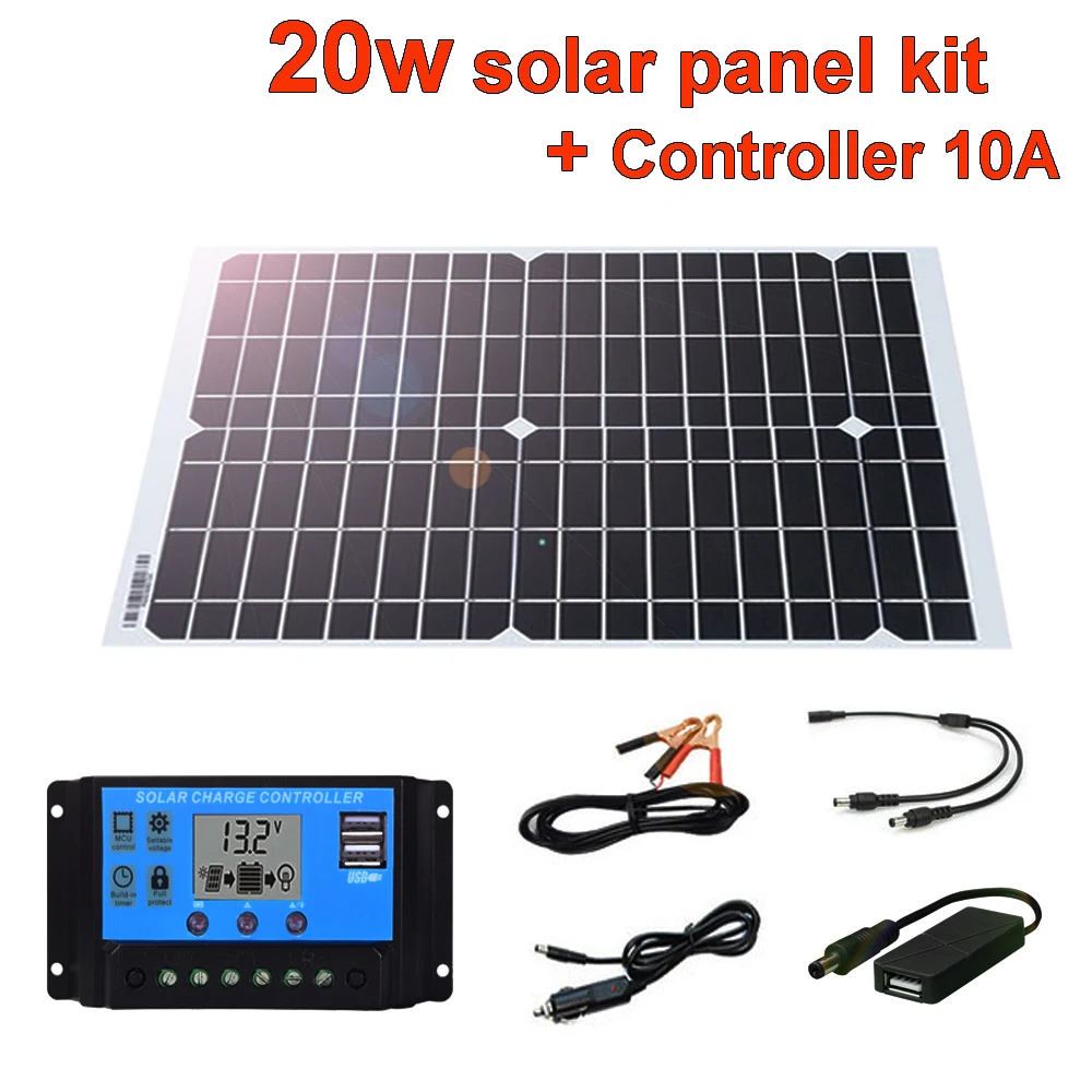 20W 12V/5V DC Wasserdicht Solarpanel Solarzelle USB für Handy Auto   3 