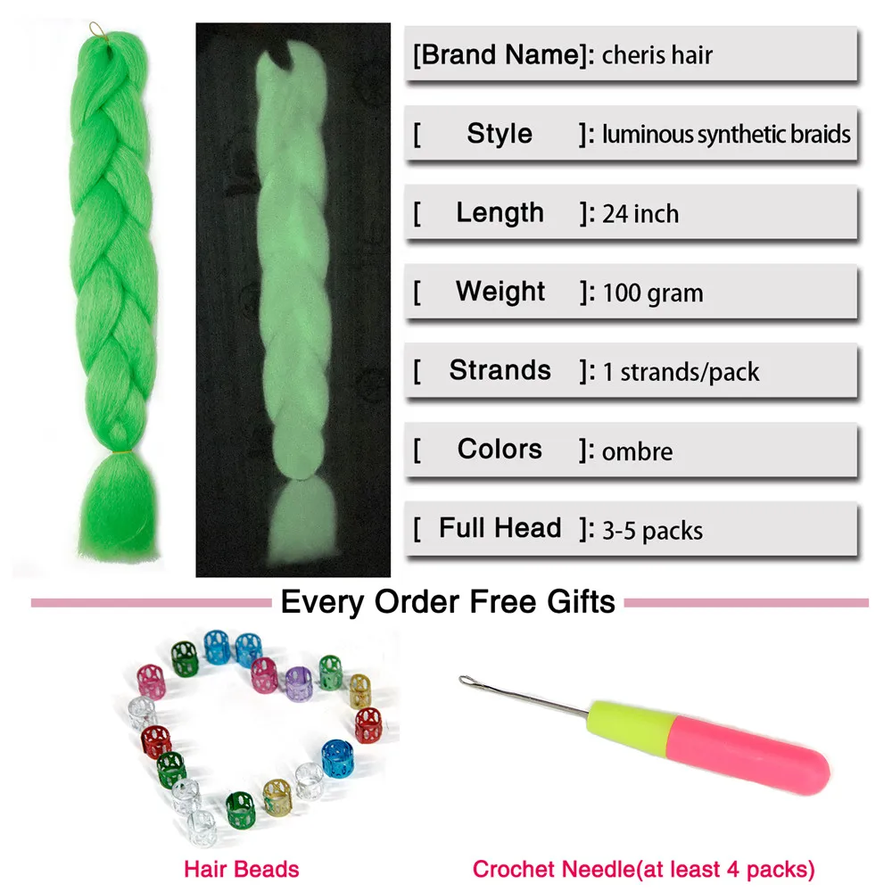 Neon Glowing Hair Florescent Light Braiding Hair Synthetic Jumbo Braids Shining Hair in the Darkness 24inch 100g kanekalon