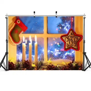 

Christmas Window Sock Candle Backdrop Decoration Baby Shower Newborn Portrait Photography Background Photocall Photo Studio Prop