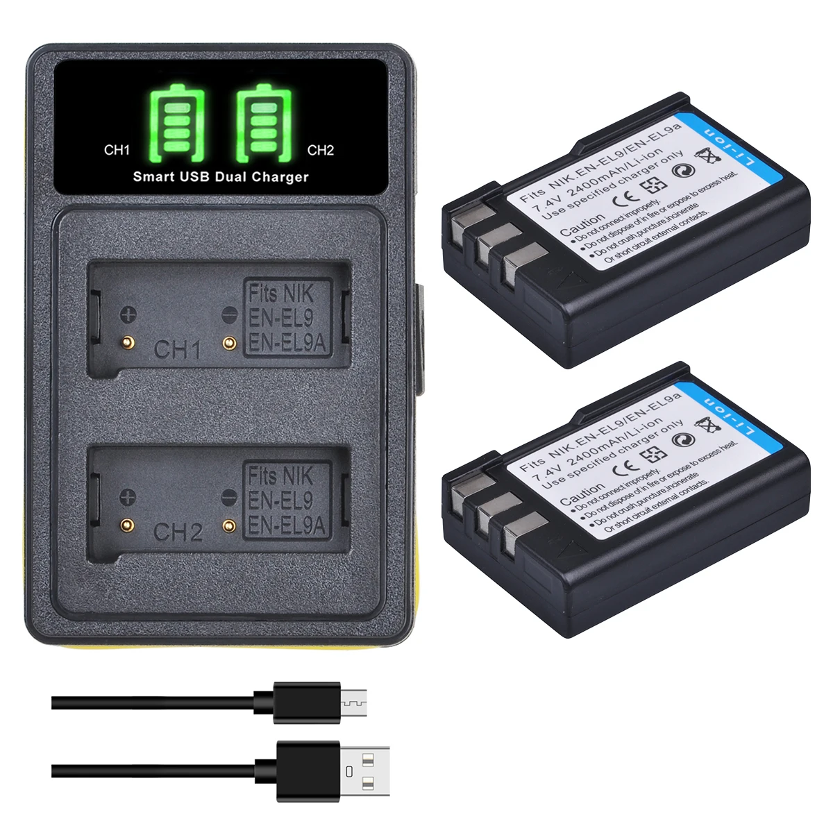 2400mAh EN-EL9 EN EL9A EN EL9 ENEL9 Batteries + LED Dual Type C Charger for Nikon D40 D40X D60 D3000 D5000 Digital Camera 