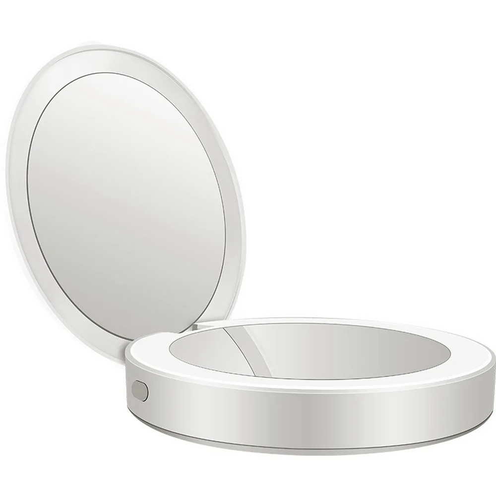 Portable LED Lighted Mini Circular Makeup Mirror Compact Travel Sensing Lighting Cosmetic Mirror Wireless USB Charging