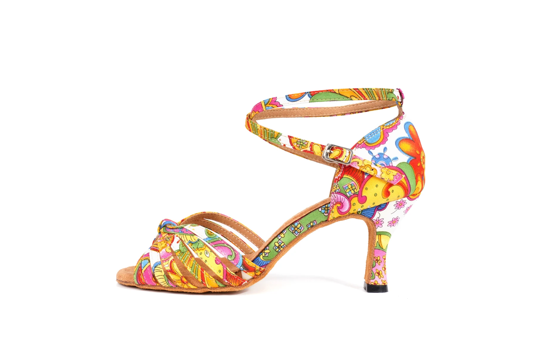 DKZSYIM Latin Dance Shoes For Women Female Ladies Ballroom Tango Dance Shoes Print Flowers Soft Bottom Salsa Dance Shoes 6-10CM 6