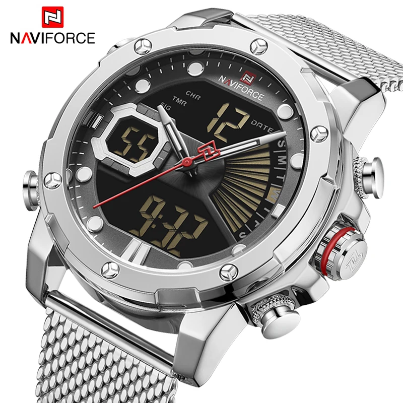 Часы наручные NAVIFORCE Мужские кварцевые роскошные светодиодсветодиодный цифровые