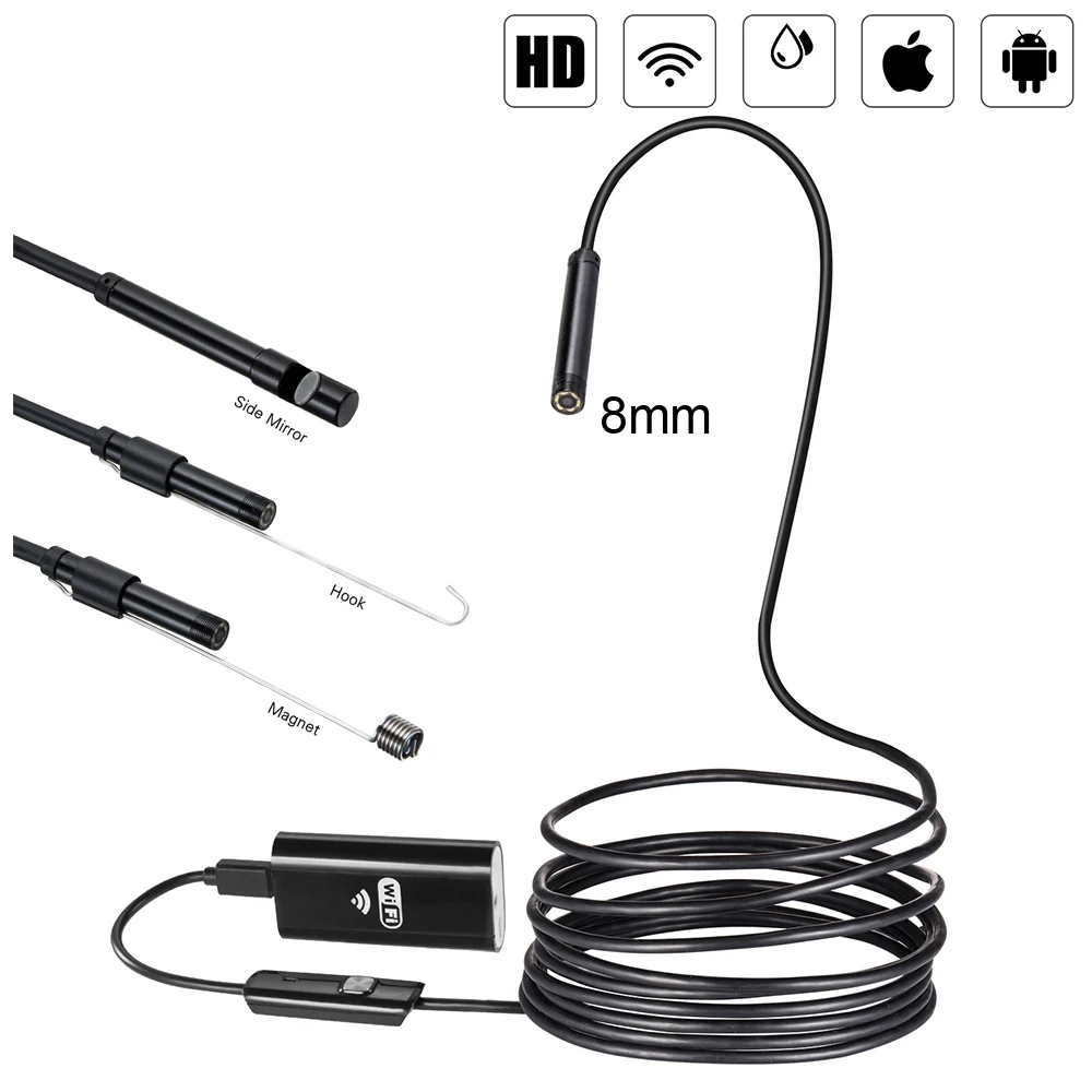 

5M/10M WIFI Endoscope Camera 8mm Lens 2MP 720P Snake USB Flexible Hard Wire Android IOS PC 8LED Inspection Endoscope Camera