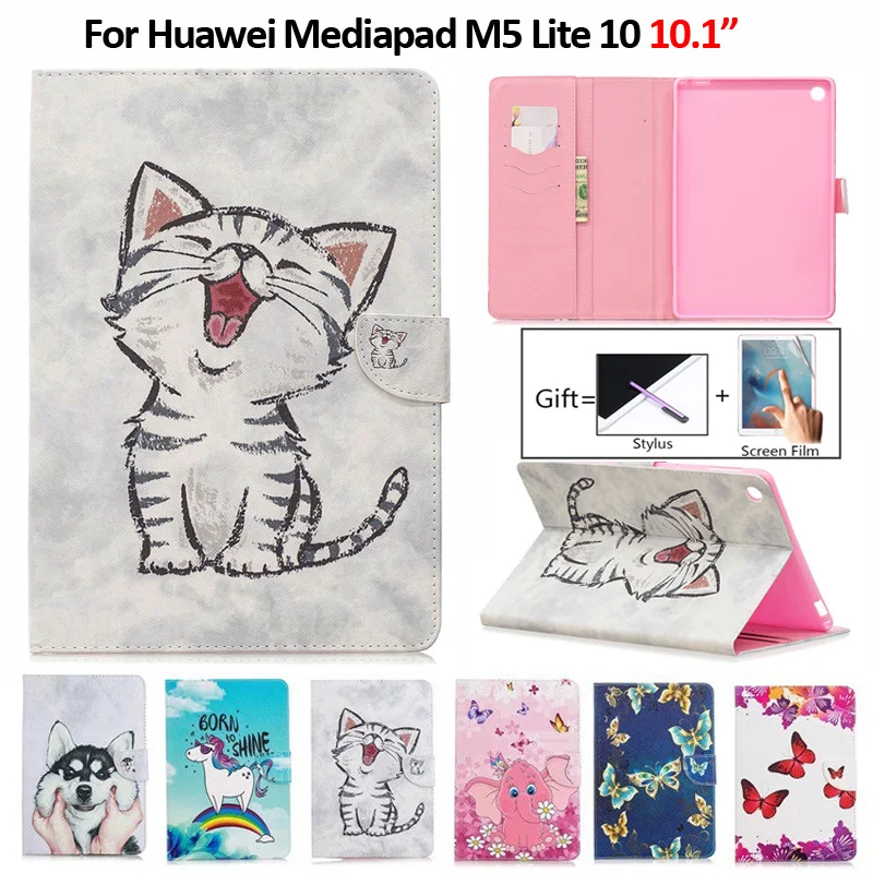 

Cute Cat Unicorn Puppy Tablet Cover For Etui Huawei Mediapad M5 Lite Case 10.1" Stand Wallet Funda BAH2-W09 BAH2-L09 BAH2-W19