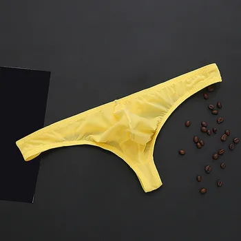 

Sexy Thong Mens Low Waisted Seamless Bulge Pouch Ice Silk Underwear Sexy Breathable G-strings Mens Underpants Lenceria Hombre