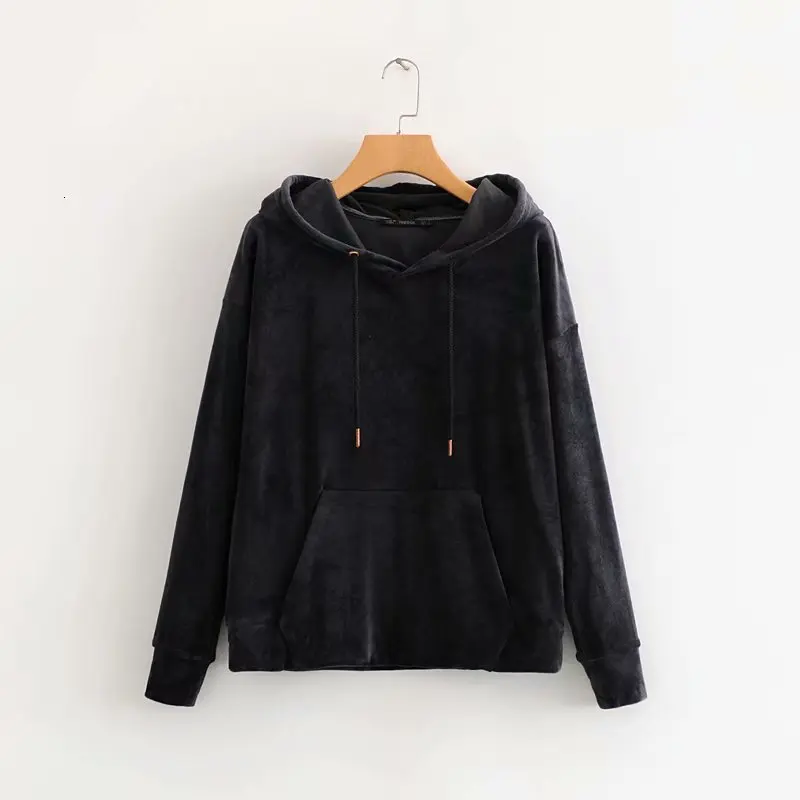 gray Винтажные бархатные толстовки harajuku tosp, женские пуловеры kangroo с карманами, уличная одежда - Цвет: gray