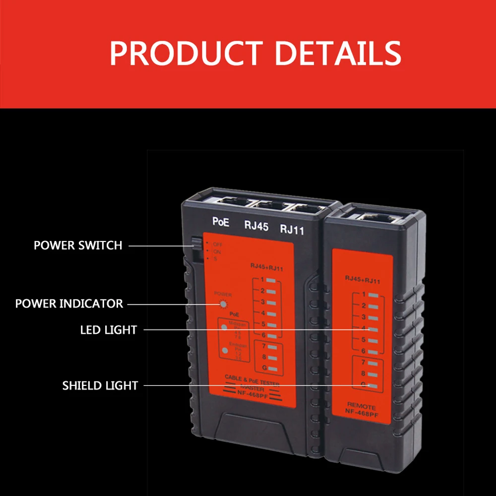 NF-468PT тестер сетевого кабеля RJ45 RJ11 тестер PoE для кабель Ethernet LAN стационарный телефон проводное тестирование инструмент