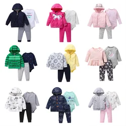 Ensemble de vêtements 3 pièces pour nouveau né garçon et fille, barboteuse à capuche avec manteau et pantalon, tenue d'automne et de printemps 