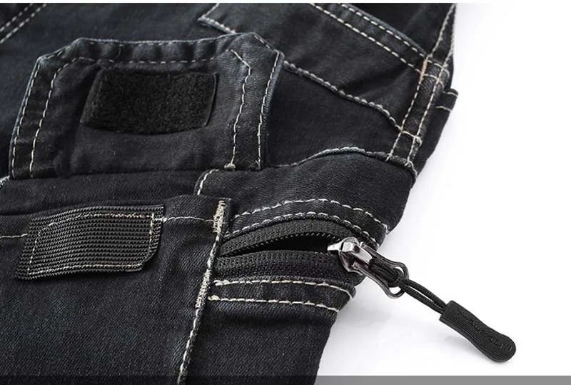 KIOVNO Men's Cargo Denim Shorts With Multi Pockets Military Style Jeans Shorts For Male Outdoor Blue Black (11)