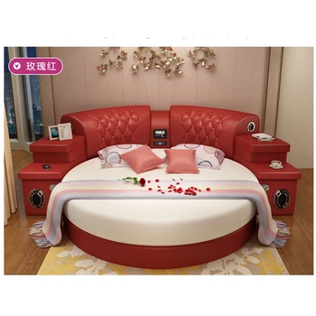 

Customizable multifunction storage bed with massage music design of leather bed