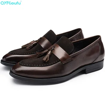 

QYFCIOUFU Luxury Brand Genuine Leather Men Tassel Business Shoes Suede Splice Mens Dress Shoes Italian Designer Wedding Shoes