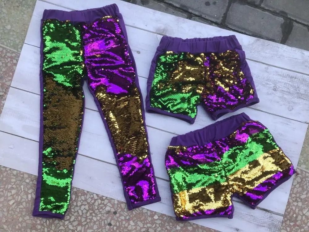TTS с радугой для маленьких девочек Марди Гра Реверсивный RST шорты блестками наряд