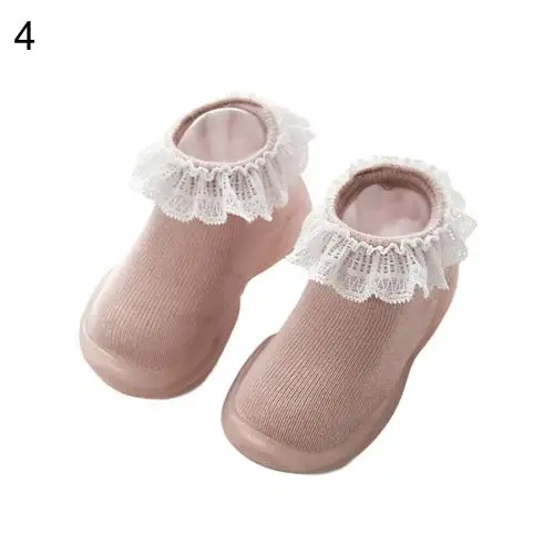 S Dark Pink 1 пара, мягкие детские носки-тапочки, однотонные хлопковые кружевные носки с резиновой подошвой для малышей, весенние нескользящие носки-Тапочки - Цвет: S Dark Pink