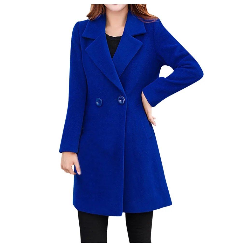 Зимнее женское Шерстяное Пальто с лацканами женское корейское осеннее пальто двубортная куртка элегантное пальто с длинными рукавами верхняя одежда#926
