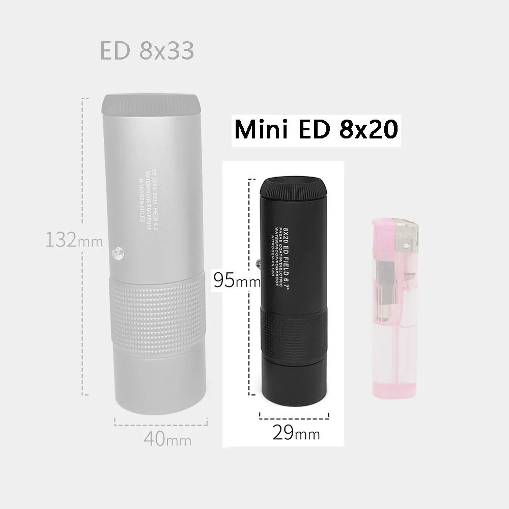 Mini ED 8x33 8x21 металлический корпус Ультра большая призма Водонепроницаемый ED объектив Монокуляр Телескоп для мобильного телефона с креплением штатив Зажим для телефона - Цвет: Mini ED