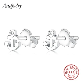 

100% 925 Sterling Silver My Anchor Single Stud Earrings Women Brincos Fashion Earrings DIY Jewelry Berloque