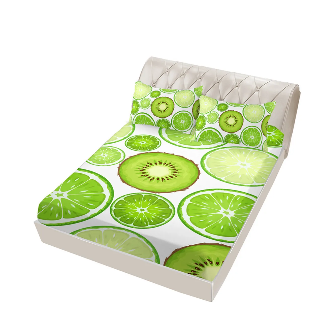 Fruit Fitted Sheet, Lemon Style Soft Decorative Fabric Bedding All-Round Elastic Pocket, Wrinkle& Fade Resistant Bedding