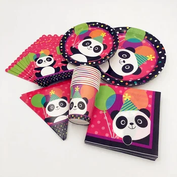 

Lovely Panda Popcorn Box Cup Flag Plate Pennant Panda Disposable Tableware ForKids Holiday Birthday Party Supplies Decoration