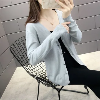 

19 autumn and winter new V-neck long-sleeved knit cardigan ladies sweater loose thick sweater coat cashmere sweater sweater