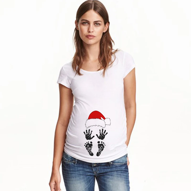Funny Christmas Maternity T-Shirt Funny Short Sleeve Pregnancy Tee My Little Present Christmas Pregnant T-Shirts Clothing new 2019 summer maternity pregnancy t shirts women cartoon tees baby print staring pregnant clothes funny short sleeve t shirts