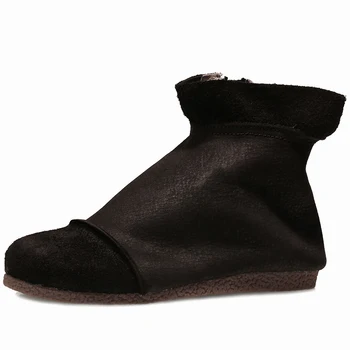 

VALLU Fall / Winter 2020 New Leather Women's Round Toe Booties Retro Casual Boots