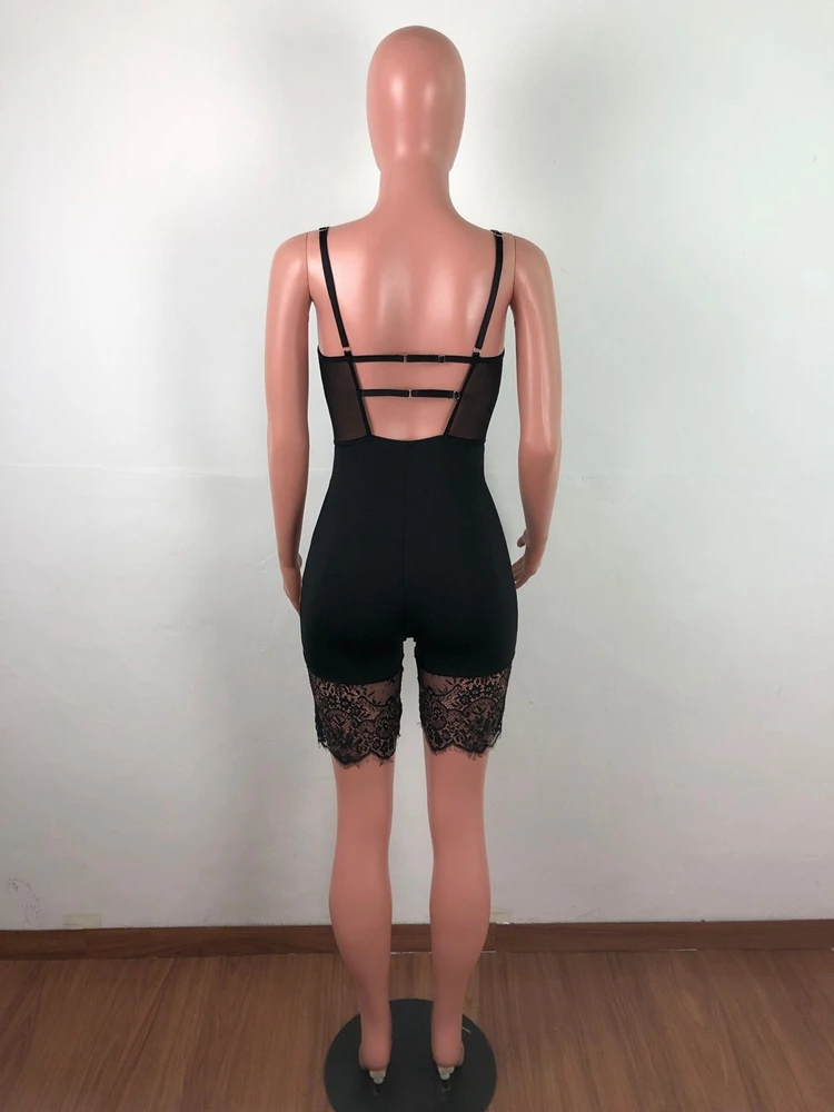 OMILKA кружевные комбинезоны осенние женские спагетти ремень V шеи спинки Bodycon полые Клубные вечерние короткие комбинезоны спортивные костюмы
