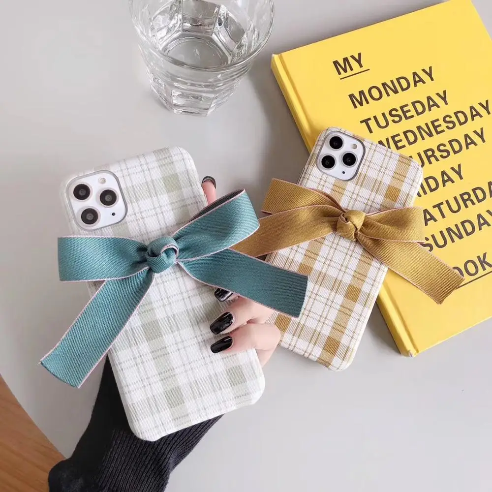 

Bowknot Plaid Silicone Phone Case For iphone6 7plus 8 8plus X XR XS MAX luxury Plaid Cute Case For iPhone11Pro Max Lovely Cover