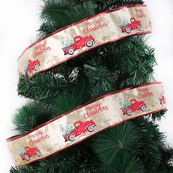 

10M DIY Christmas Ribbon Red Truck Snowing Wired Hemmed Linen + Satin Cloth Ribbon For Christmas Tree Decoration DIY Gifts