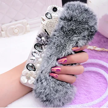 

Rhinestone Diamond Case+Fluffy Warm Rabbit Hair Cover For XiaoMi 8 lite 9T Pro A1 A2 A3 Mix Max 3 Redmi Note 7 8 pro 5 6A K20 4X