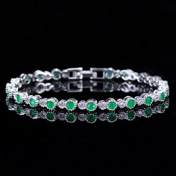 

PANSYSEN Silver 925 Jewelry Round Emerald Zircon Bracelet for Women New Design White Gold Color Annversary Party Bracelets Gifts