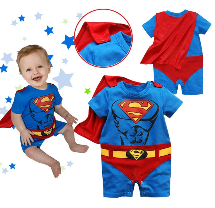 Ползунки Супермена для маленьких мальчиков с длинными рукавами и плащом костюм для Хэллоуина и Рождества подарочные ползунки для мальчиков весна-осень одежда - Цвет: Muscle short sleeve