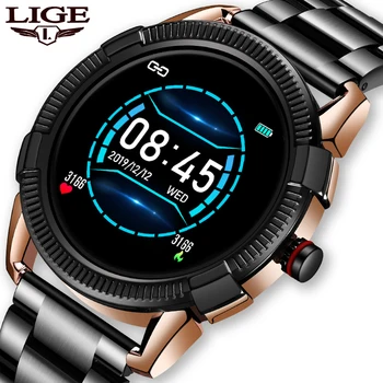 

LIGE New Fitness-Tracker Smartwatch Android Steel Belt heart rate iOS Blood Pressure Monitoring Smart Watch Men Fashion