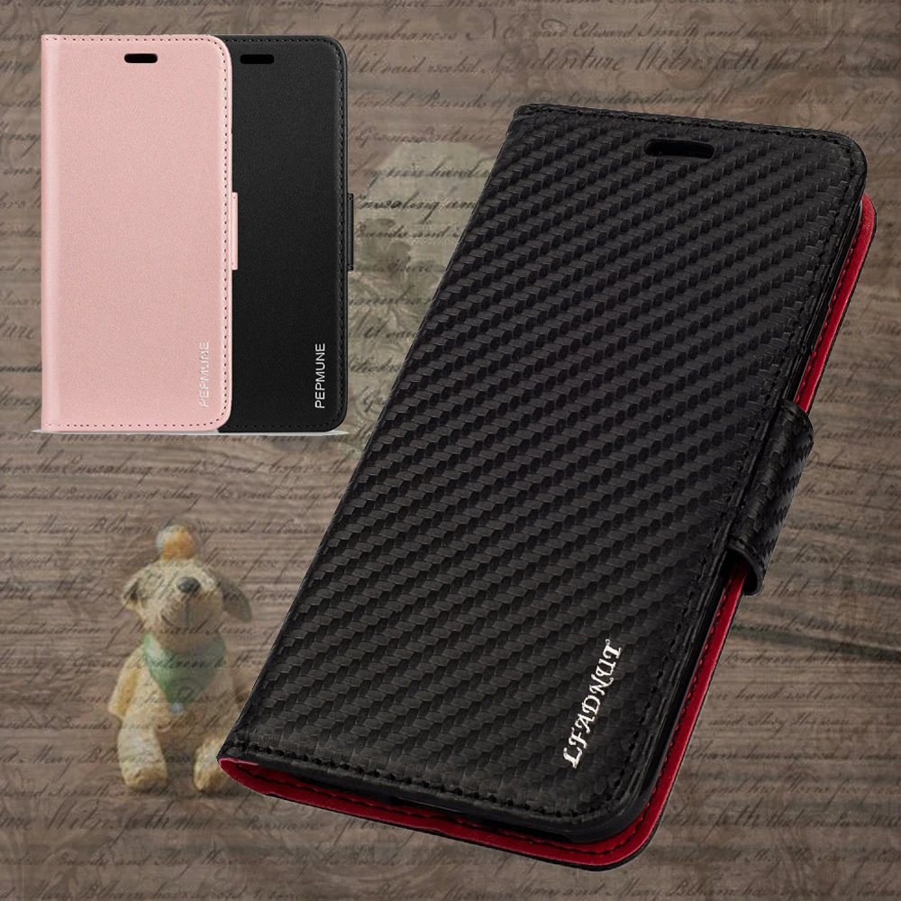 Чехол книжка Pepmune из углеродного волокна в винтажном стиле для телефона Huawei P20 Lite