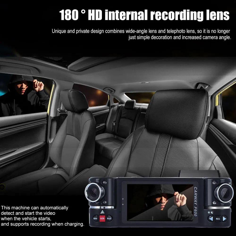 2,7 дюймов F600 1080P двойной объектив Автомобильный видеорегистратор камера DVR ИК ночного видения портативный рекордер для вождения автомобиля камера