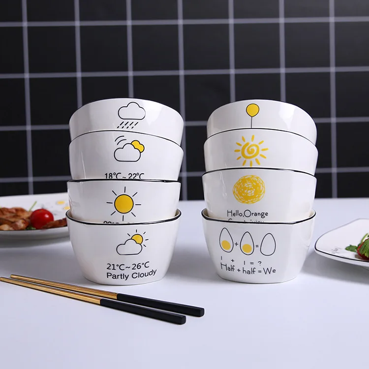 

Minimalist Style Ceramic Bowl Household Salad Bowl Creative Cartoon Square Bowl Ceramic Tableware Rice Bowl Matching