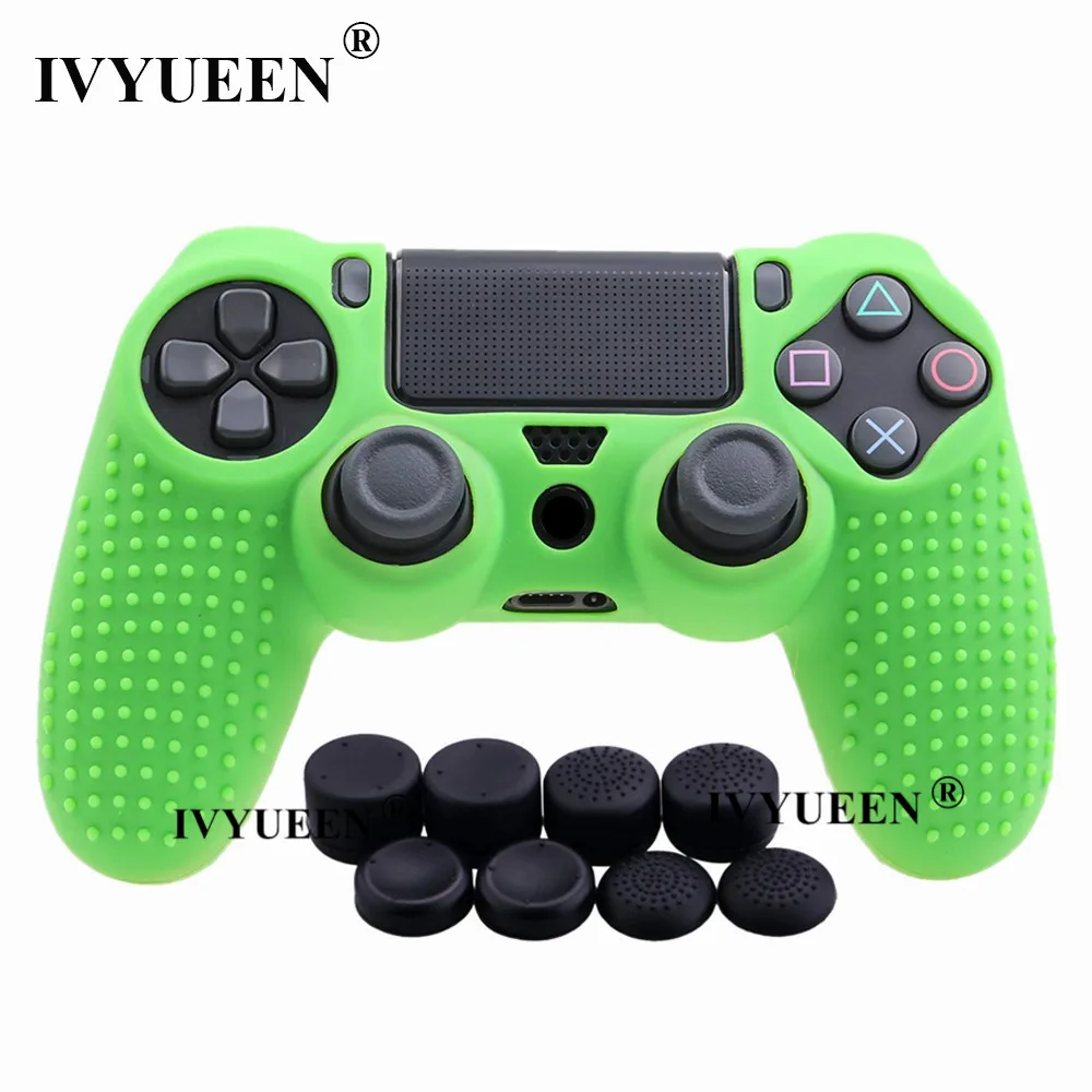 Зеленый IVYUEEN 9 в 1 для Dualshock 4 PS4 Slim Pro контроллер Шипованная Кожа Премиум Защитный Противоскользящий Мягкий силиконовый чехол-накладка - Цвет: Зеленый