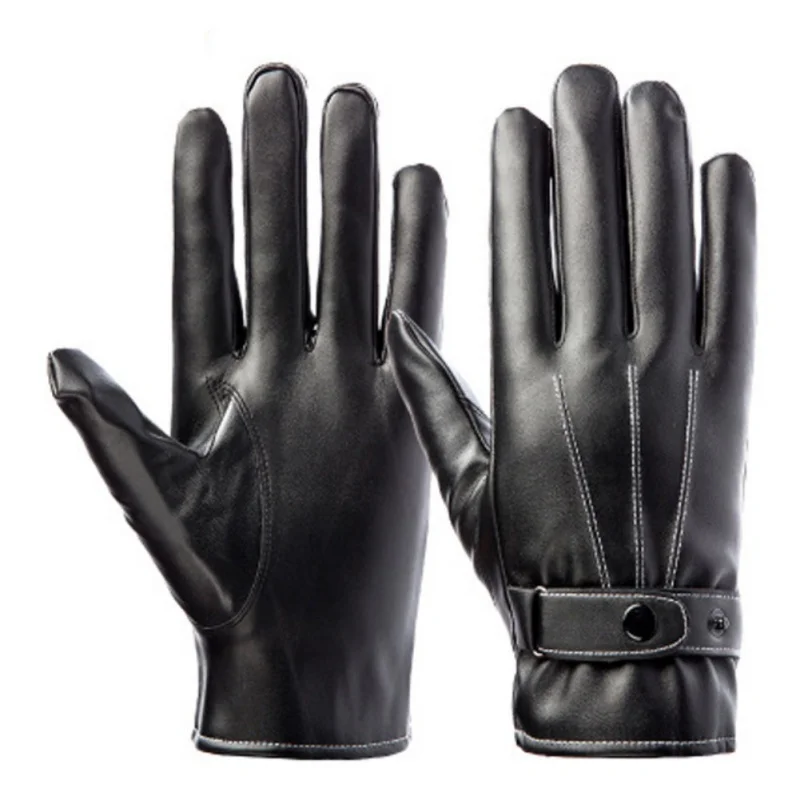 Теплые мужские кожаные перчатки из искусственной кожи с сенсорным экраном; зимние трехходовые ребра; ветронепроницаемые велосипедные перчатки; бархатные утепленные