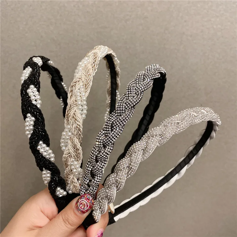 

Hairpin water brick twist braid headband high skull headband female net red 2021 new fold pearl press hairband