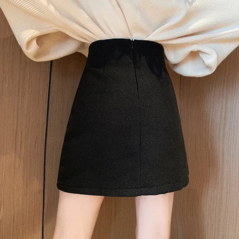 REALEFT юбки с высокой талией Новое поступление зима осень шерстяная мини-юбка трапециевидной формы с карманами для женщин