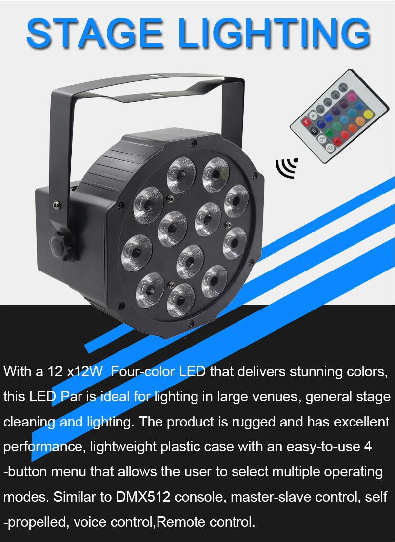 16 шт./лот дистанционное управление 12x12 Вт Par свет RGBW 4 в 1 плоский Par Led с DMX512 управление диско DJ Бар свет свадебное освещение