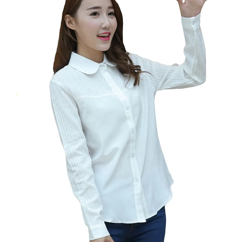 a Рубашка блузка женская Blusas Chemisier Femme модная женская деловая рубашка с отворотом полосатая Повседневная белая блузка с длинным рукавом OY40 - Цвет: a