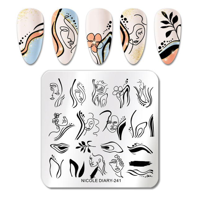 DIARY Line Flower Nail Stamping Plates Chinese Style Letter Pattern Nail Art Stamp Templates Face Leaf Printing Stencil