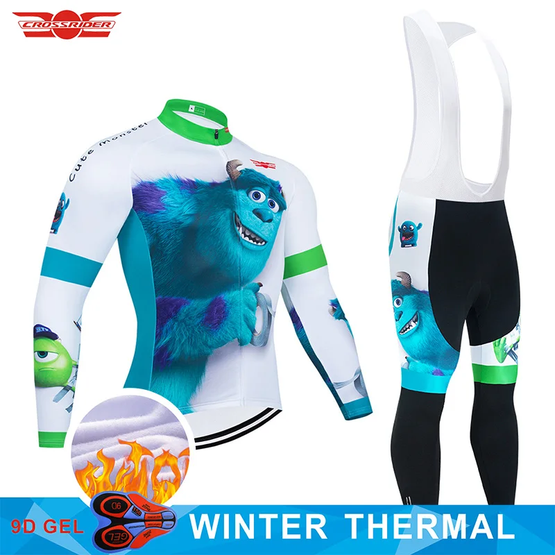 Crossrider 2022 Winter Thermal Fleece Cartoon Cycling Clothing MTB Bike Jersey Ropa Ciclismo Bicycle Clothes Mens Long Bib Set | Спорт и