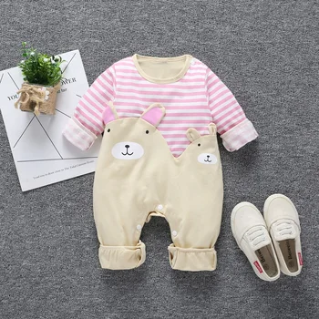 

New Autumn Baby Newborn Baby Rompers Long Sleeve Cartoon Cotton 3D Bear Striped Cotton Clothes Boys Cotton Jumpsuit High Quality