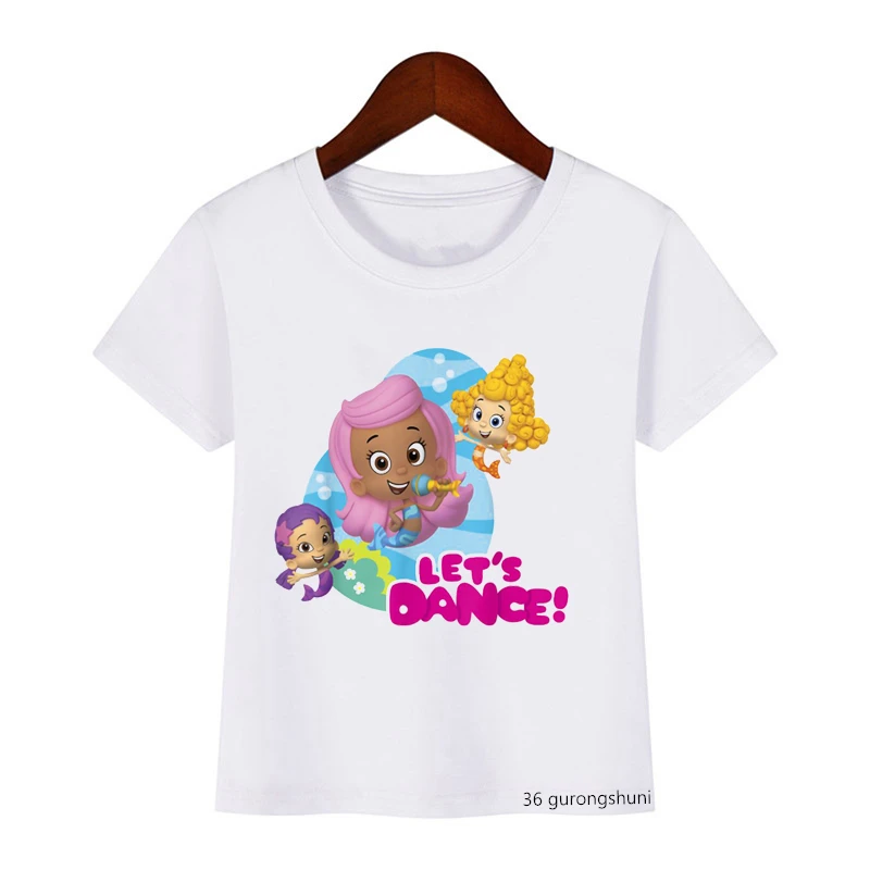 newly children's t-shirt cute Bubble Guppies Let's Dance Girls print girls t shirt kawaii kids tshirt short sleeve tops t shirt green child	